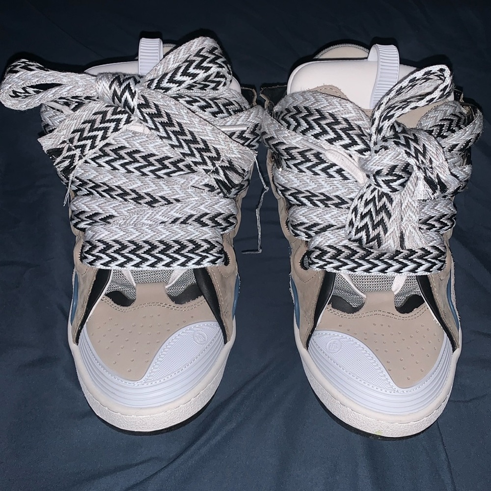 White, light blue and grey lanvins curb sneakers